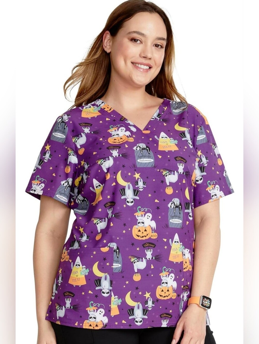 Cherokee Scrub Top Halloween Sloth Womens XL